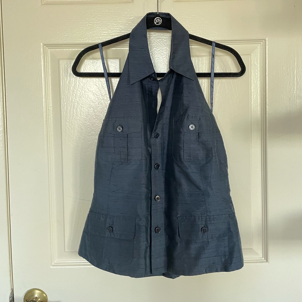 Vintage Ralph Lauren Silk Button Down Halter w Collar